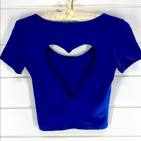 PINK Victoria's Secret Tops - Victoria’s Secret PINK Heart Cut Out Crop Top Blue XS